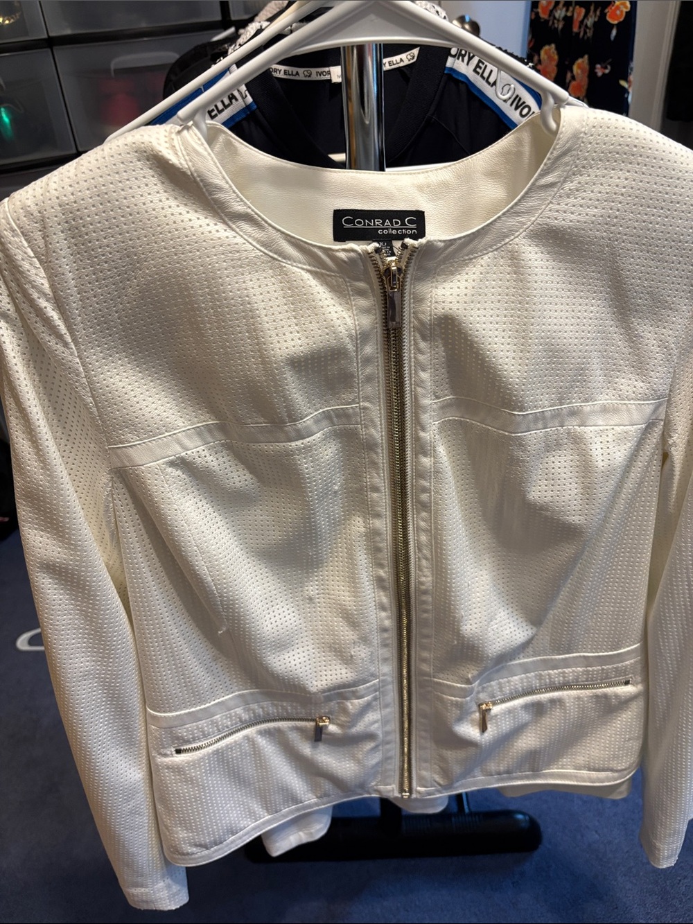 Conrad C Collection Cream Perforated Zip-Front Jacket